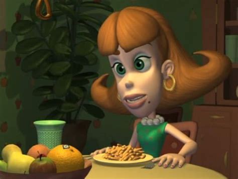 A Cartoon Character Sitting At A Table With Food
