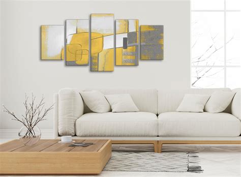 Grey and mustard living room college apartment decor apartment. 5 Piece Mustard Yellow Grey Painting Abstract Living Room ...