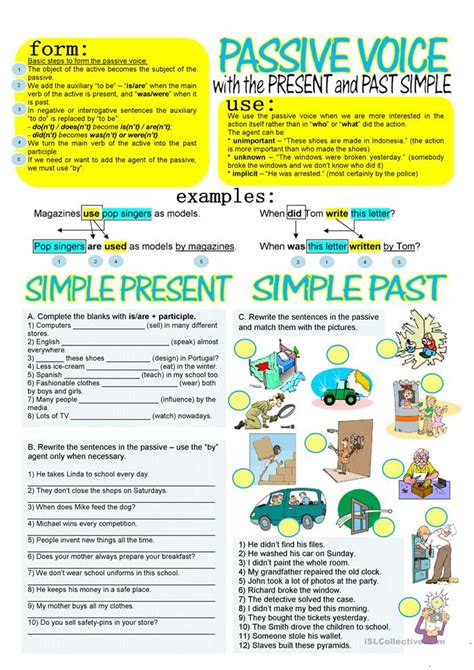 Passive voice examples for all tenses. PASSIVE VOICE worksheet - Free ESL printable worksheets ...