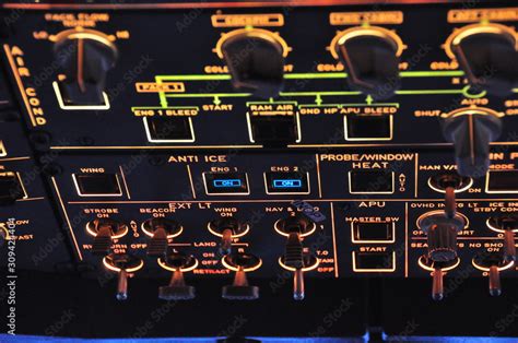 Overhead Panel View Of An Airbus A320 With Lights Switches And