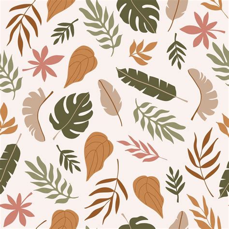 Modern Colorful Seamless Pattern Of Different Abstract Tropical Leaves