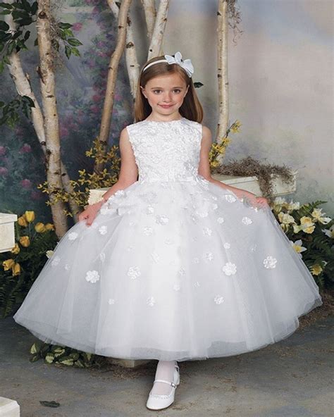 White First Communion Dresses 2016 Sleeveless Appliques Ball Gown Long
