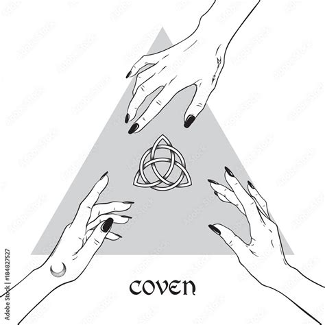 Hands Of Three Witches Reaching Out To The Pagan Symbol Triquetra