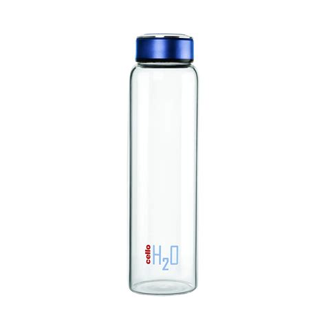 Cello H2o Borosilicate Glass Water Bottle 1000ml Clear And Blue Pack