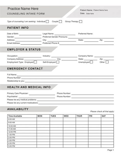 Counseling Intake Form Pdf Editable Fillable Printable Template