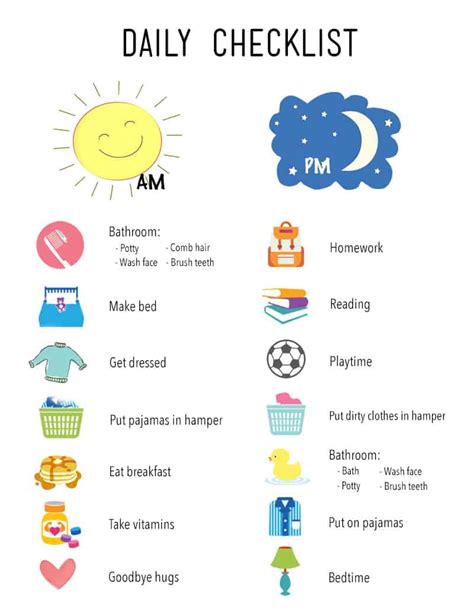Printable Daily Checklist for Kids