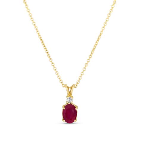 Oval Ruby And Diamond Solitaire Pendant Necklace 14k Yellow Gold 141