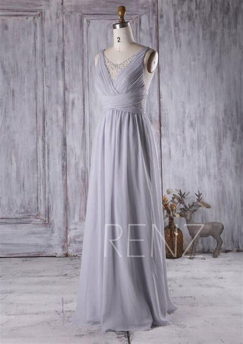 Bridesmaid Dress Light Gray Chiffon Dress Wedding Dress Illusion Ruched