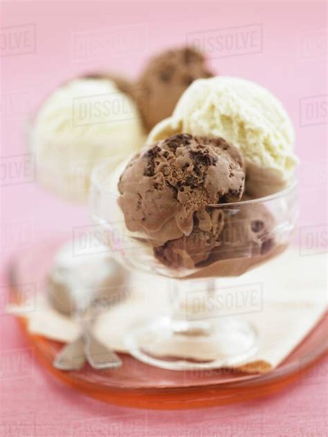 Chocolate And Vanilla Ice Cream In Dessert Bowls Stock Photo Dissolve