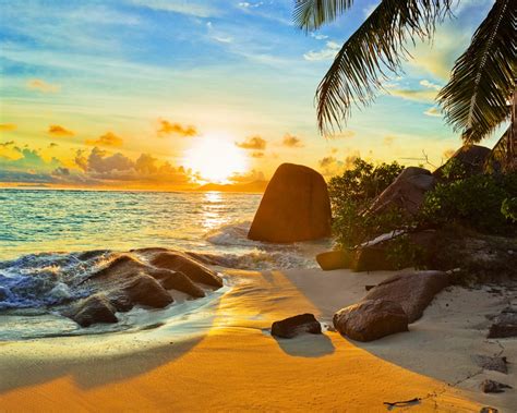 Tropical Beach At Sunset Wallpaper Hd 985