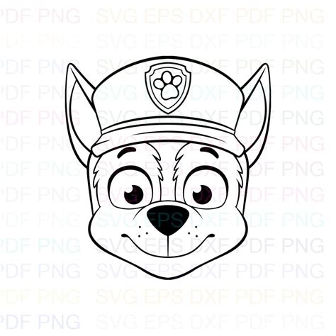 Chase Face Paw Patrol Outline Svg Stitch Silhouette Coloring Etsy