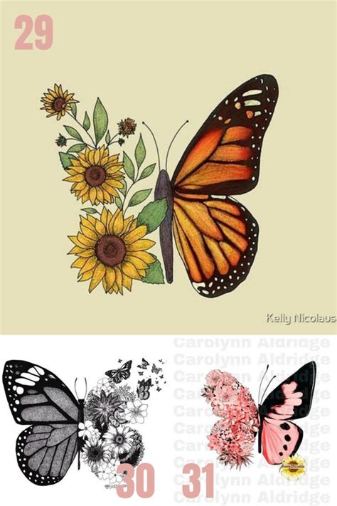 165 Drawing Half Butterfly Half Flower Svg SVG PNG EPS DXF File