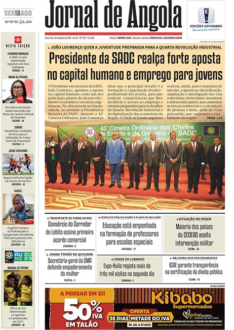 Jornal De Angola Sexta 18 De Agosto De 2023