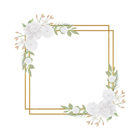 Gambar Ic22825 Bingkai Bunga Dengan Buket Mawar Putih Dan Daun Vektor