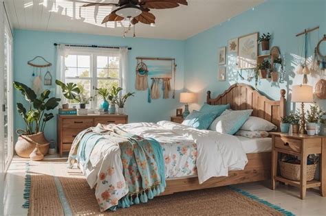 Premium Ai Image Coastal Boho Bedroom Beachy Bohemian Vibes