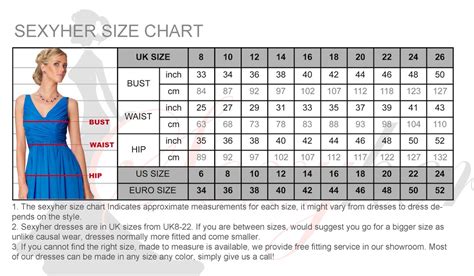 The most widely used for general. Size Chart | Sexyher.co.uk