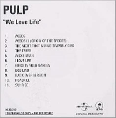 Pulp We Love Life Uk Promo Cd R Acetate 198761