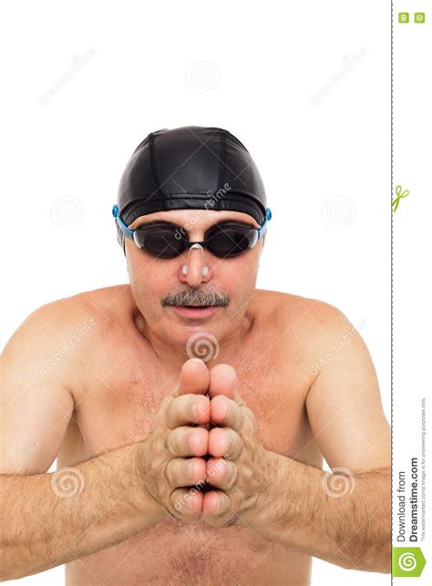 Elderly Man Preparing To Dive Into Pool Stock Photo Image Of Elderly