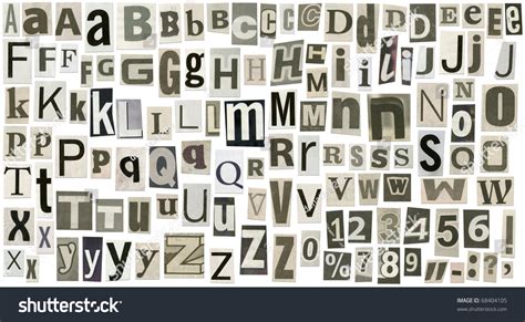 Newspaper Alphabet Letters Numbers Symbols Isolated Stock Photo