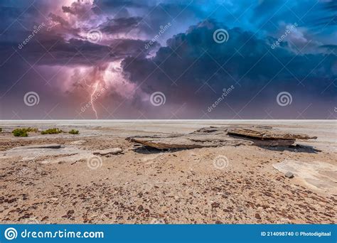 Heavy Thunderstorm With Bright White Purple Lightning Over Kati Thanda