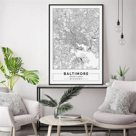 Baltimore Map Print Baltimore Map Poster Baltimore Wall Art Etsy