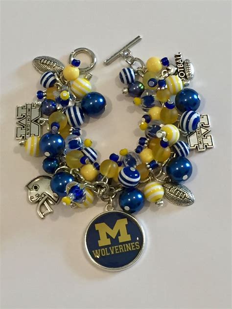 Michigan Charm Bracelet With Various Blue And Yellow Beads Etsy