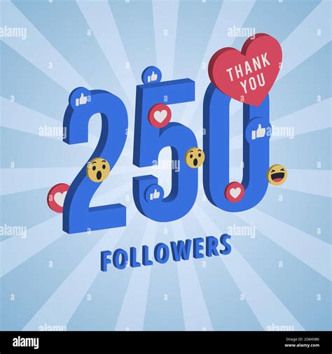 Social Media Banner With Thank You For 250 Followers Blue Card With 3d