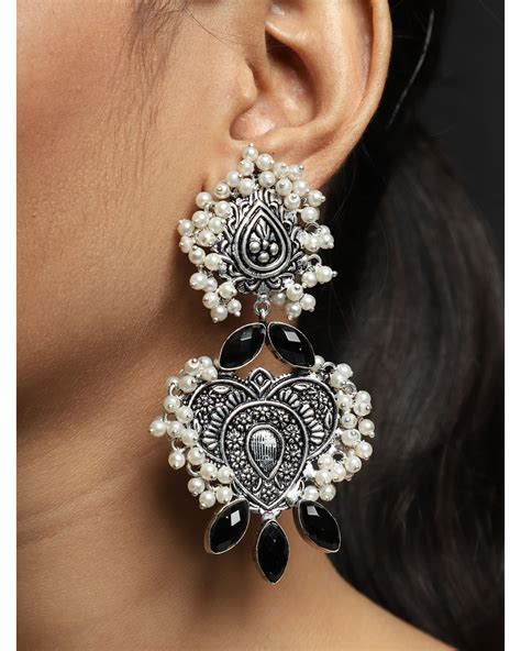 Black Beaded Oxidized Earrings By Namasya The Secret Label