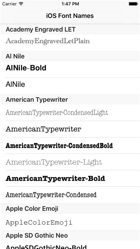 Github Schystzios Font Names A Very Simple Tableview Showing The