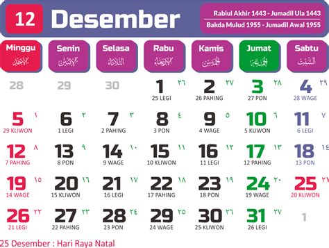 Kalender 2021 Bulan Desember Lengkap Lengkip