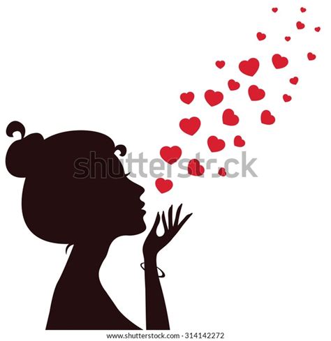 Silhouette Girl Blowing Hearts Away Vector Stock Vector Royalty Free