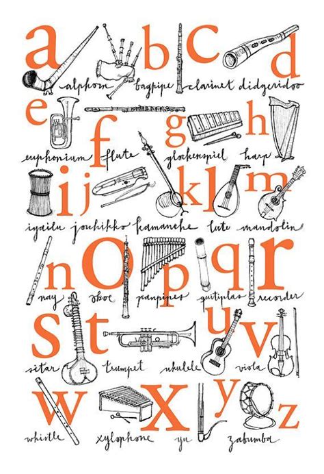 Alphabet Poster A To Z Of Musical Instruments Lettering And Fun Font