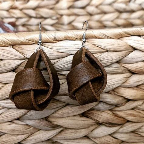 Leather Knot Earrings Handmade Brown Rustic Knot Celtic Etsy