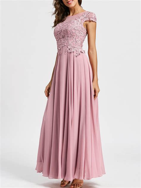 37 Off Floral Applique Formal Maxi Prom Evening Dress Rosegal