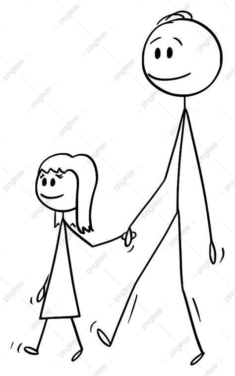 Vector Cartoon Stick Figure Drawing Conceptual Illustration Of Man O Father Or Dad Together With