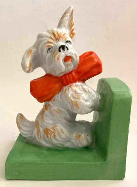 Vtg Dog Bookend Figurine Scottish Terrier Hand Painted Japan Westie
