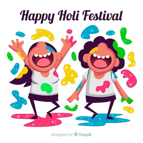 Free Vector Cartoon Kids Holi Festival Background