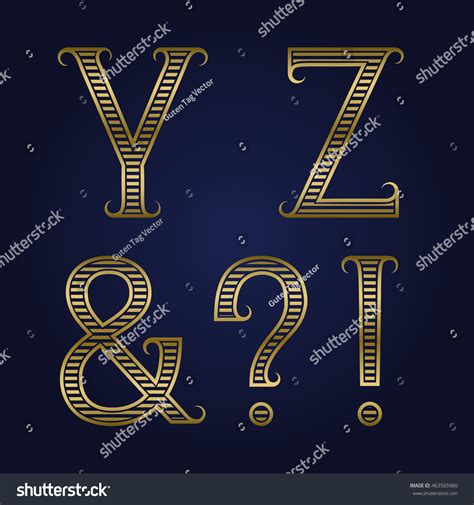 Y Z Golden Ribbed Letters Ampersand Vector De Stock Libre De Regalías