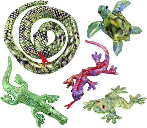 5 Reptile Set Sand Filled Animal Toy Snake Turtle Lizard