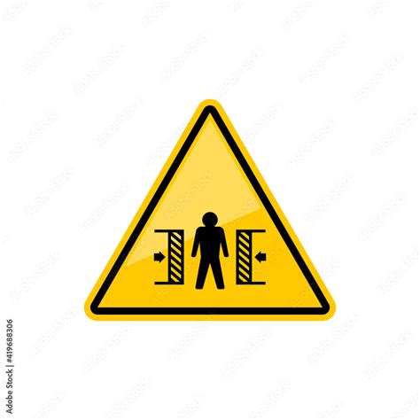Warning Crushing Sign Isolated Attention Crush Yellow Triangle With
