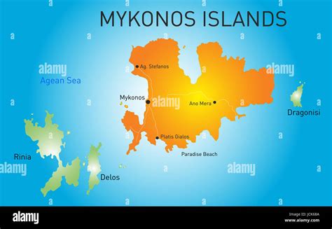 Color vectorial mapa de isla de Mykonos en Grecia Fotografía de stock