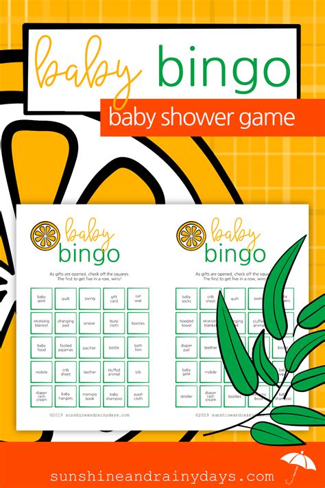 Baby Bingo Baby Shower Game Pdf Sunshine And Rainy Days