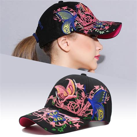 2018 Summer Female Flowers Butterfly Embroidered Baseball Cap Women Hats Fashion Casual Lady