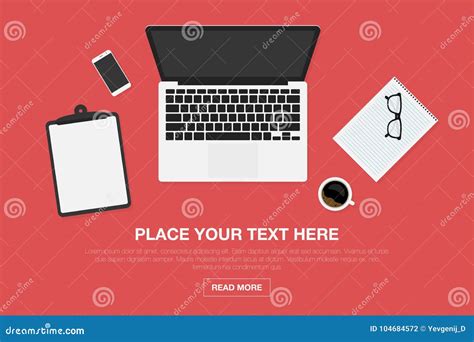 Workspace In Top View Modern Workplace Design Concept Stock Vector