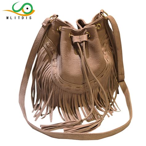 Mlitdis 2017 New Drawstring Bucket Bag Fashion Tassel Shoulder Bags