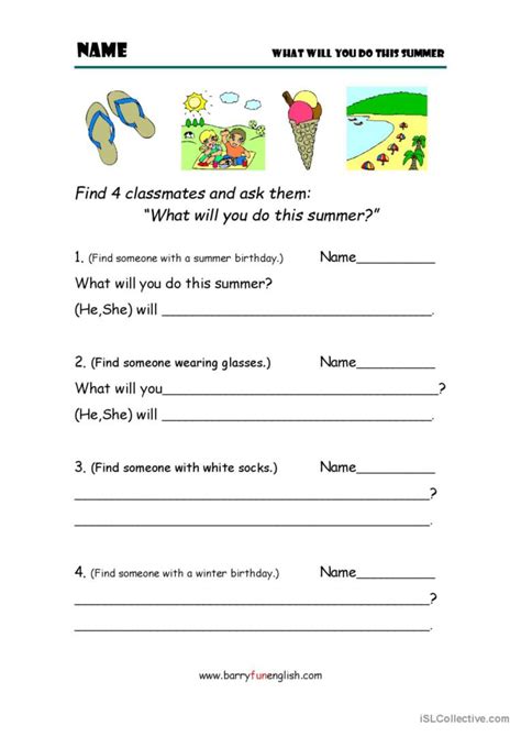 What Will You Do In Summer English Esl Worksheets Pdf And Doc