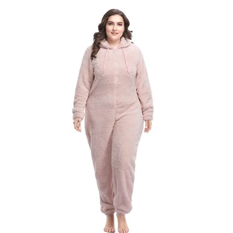 Women Plus Size Teddy Pajama Set Female Hooded Kigurumi Warm Sleeping