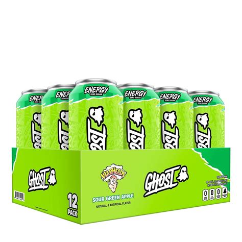 Ghost Energy Drink Warheads Sour Green Apple 16oz 12 Cans Zero