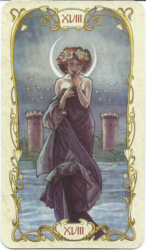 The moon card is surrounded in the deck by card number 17, the star, and card number 19, the sun. The Moon - Tarot Mucha | Tarot cards art, Tarot mucha, The moon tarot