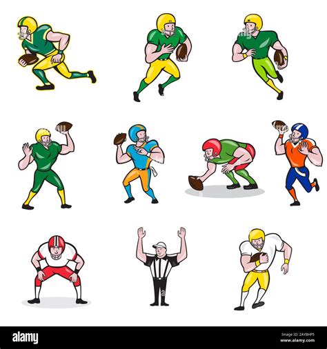 American Football Player Cartoon Collection Set Stock Photo Alamy